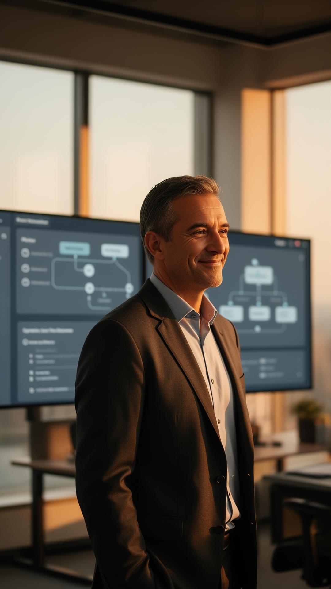 Small business owner running operations from a modern office